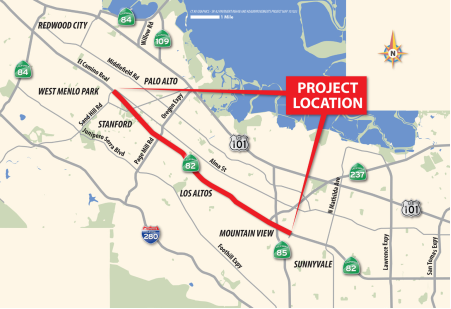 map highlighting area where el camino is being improved