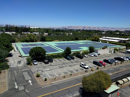 Solar panels on a municipal building roof